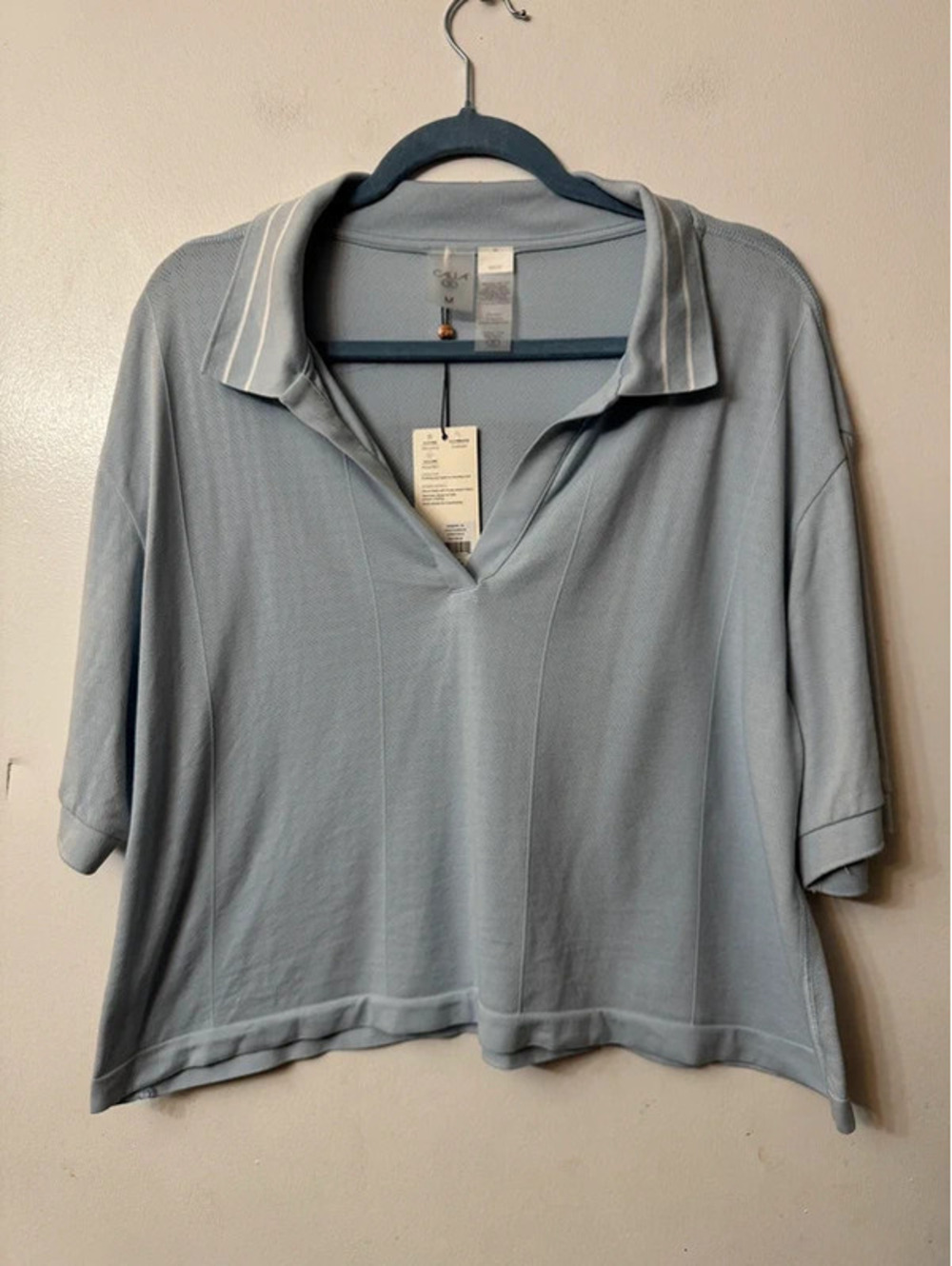CALIA Light Blue Seamless Cropped Polo Shirt - Size M